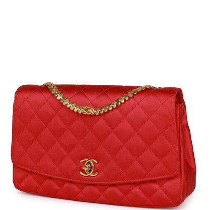 Chanel Flap Bag Red Satin Gold Hardware
