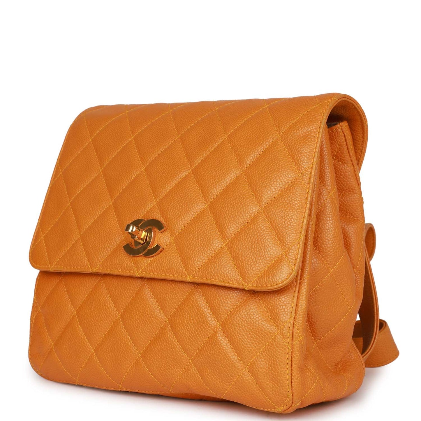 Chanel Flap Backpack Orange Caviar Gold Hardware
