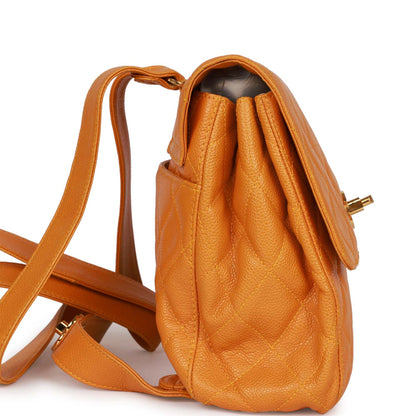 Chanel Flap Backpack Orange Caviar Gold Hardware