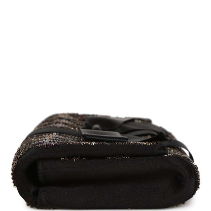 Chanel Bead Embellished Bow Flap Clutch Black Satin