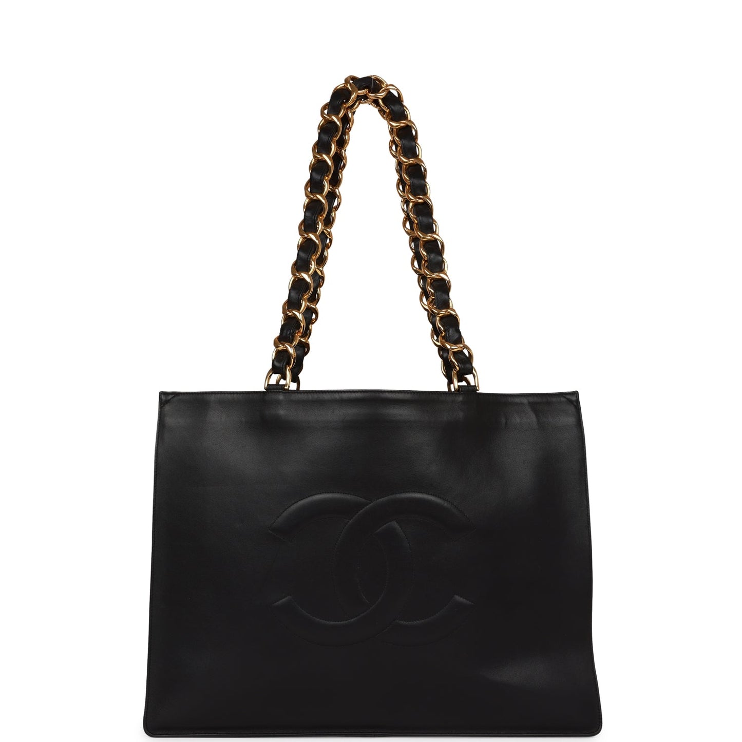 Chanel Cc Chain Shopping Tote Bag Black Lambskin Gold Hardware