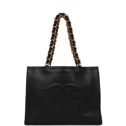 Chanel Cc Chain Shopping Tote Bag Black Lambskin Gold Hardware