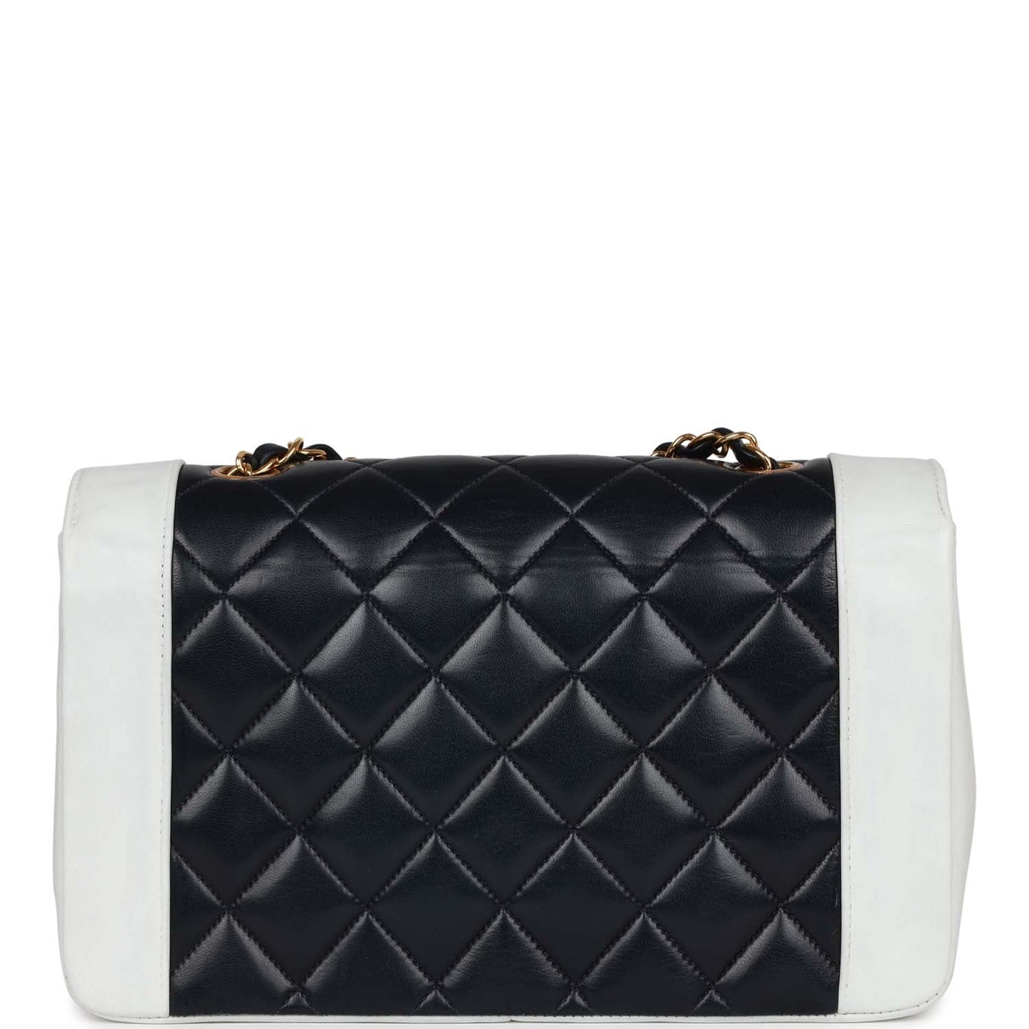 Chanel Small Diana Flap Bag White And Navy Lambskin Gold Hardware