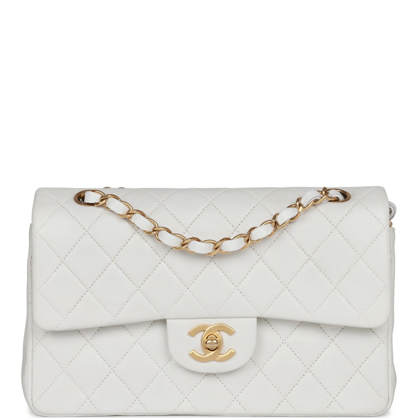 Chanel Small Classic Double Flap White Lambskin Gold Hardware
