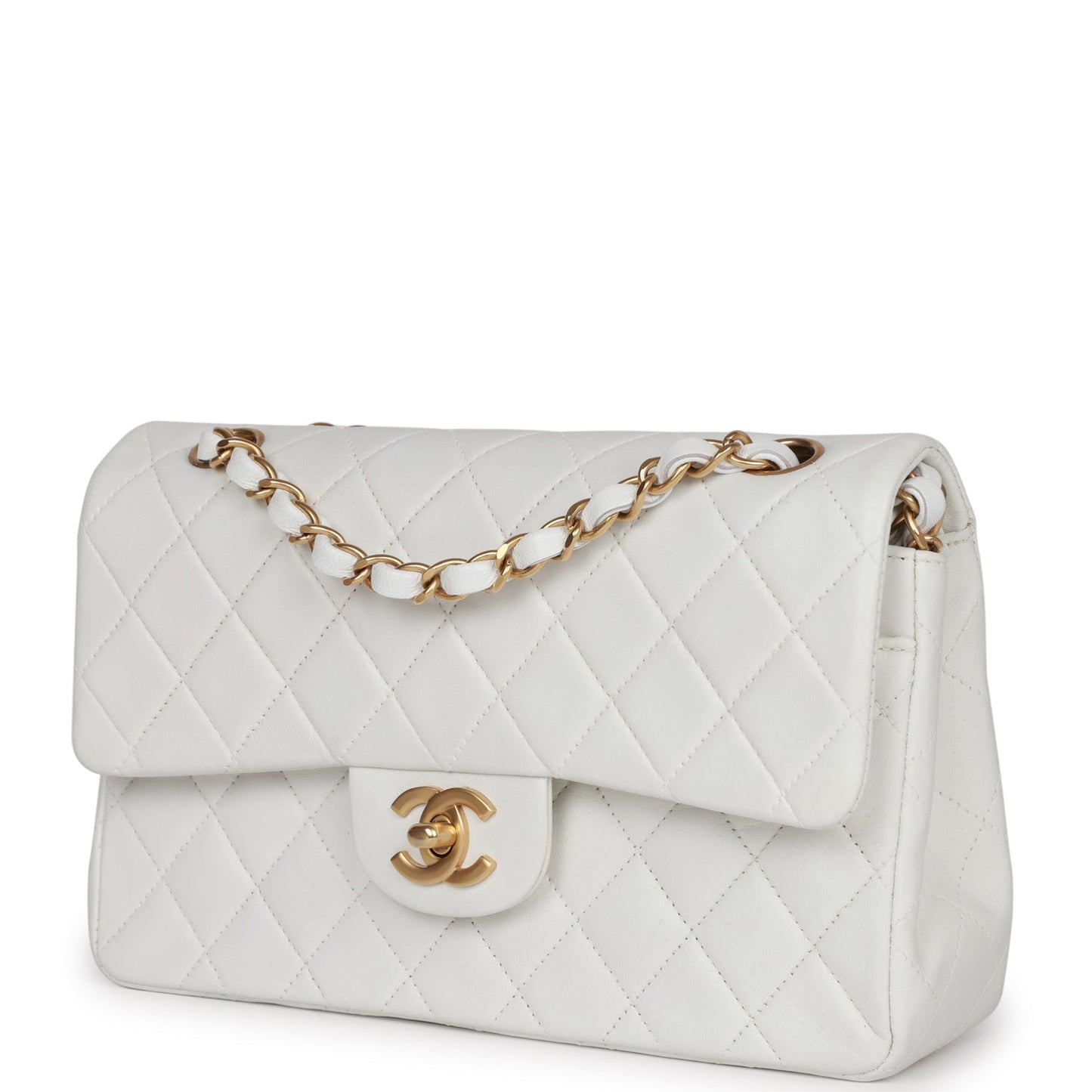 Chanel Small Classic Double Flap White Lambskin Gold Hardware