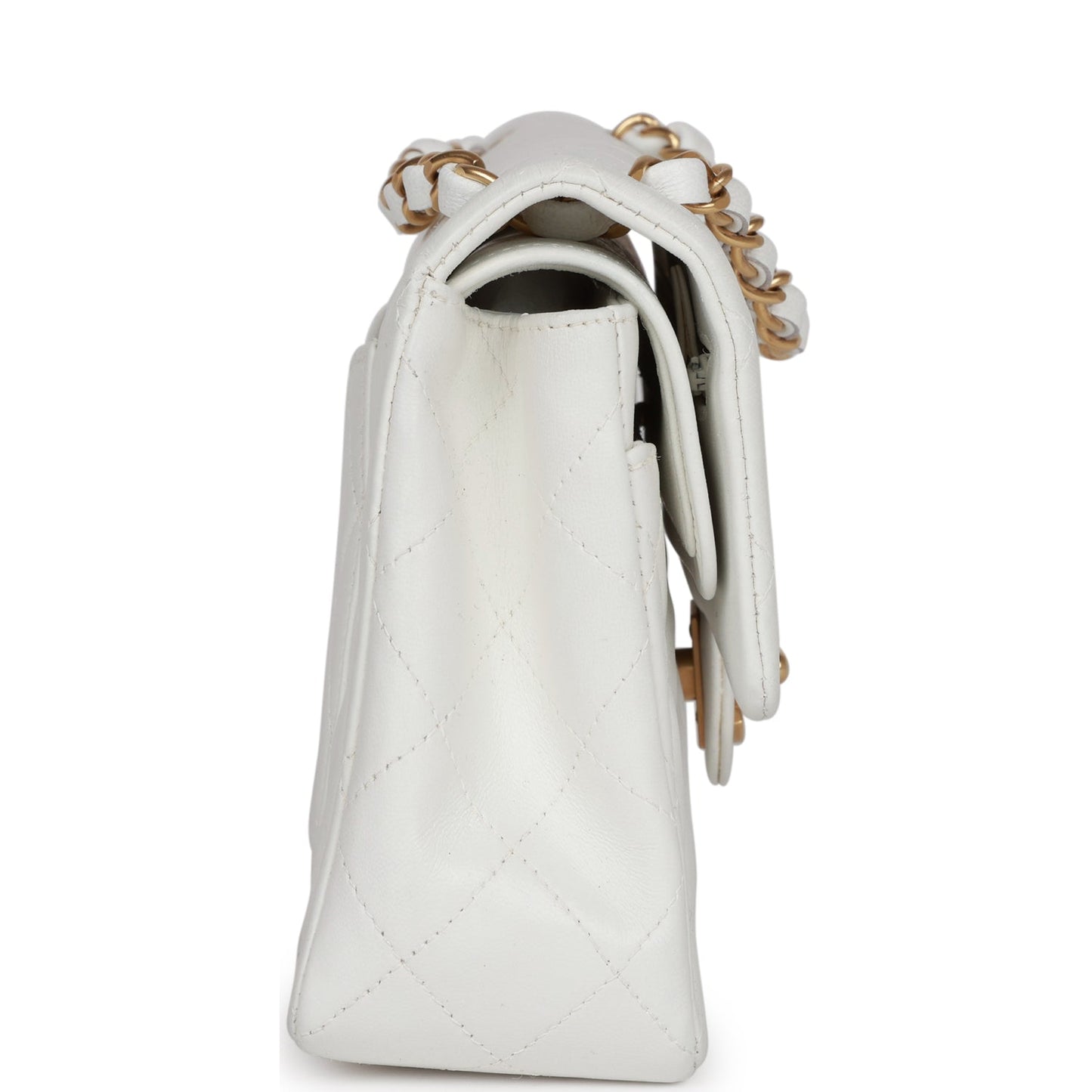 Chanel Small Classic Double Flap White Lambskin Gold Hardware