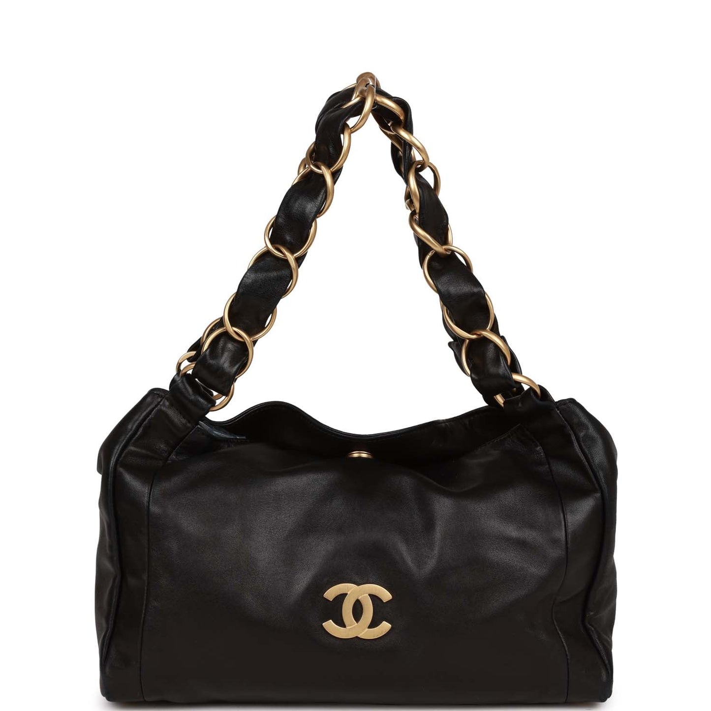 Chanel Olsen Hobo Shoulder Bag Black Lambskin Brushed Gold Hardware