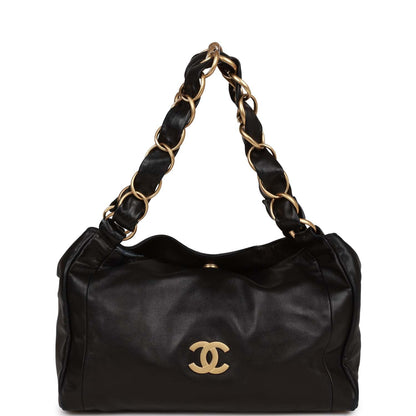 Chanel Olsen Hobo Shoulder Bag Black Lambskin Brushed Gold Hardware