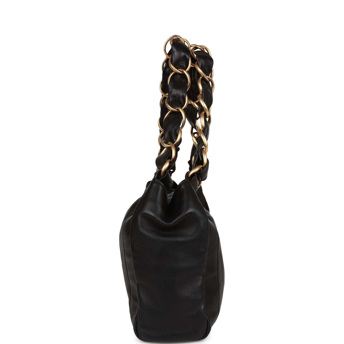 Chanel Olsen Hobo Shoulder Bag Black Lambskin Brushed Gold Hardware