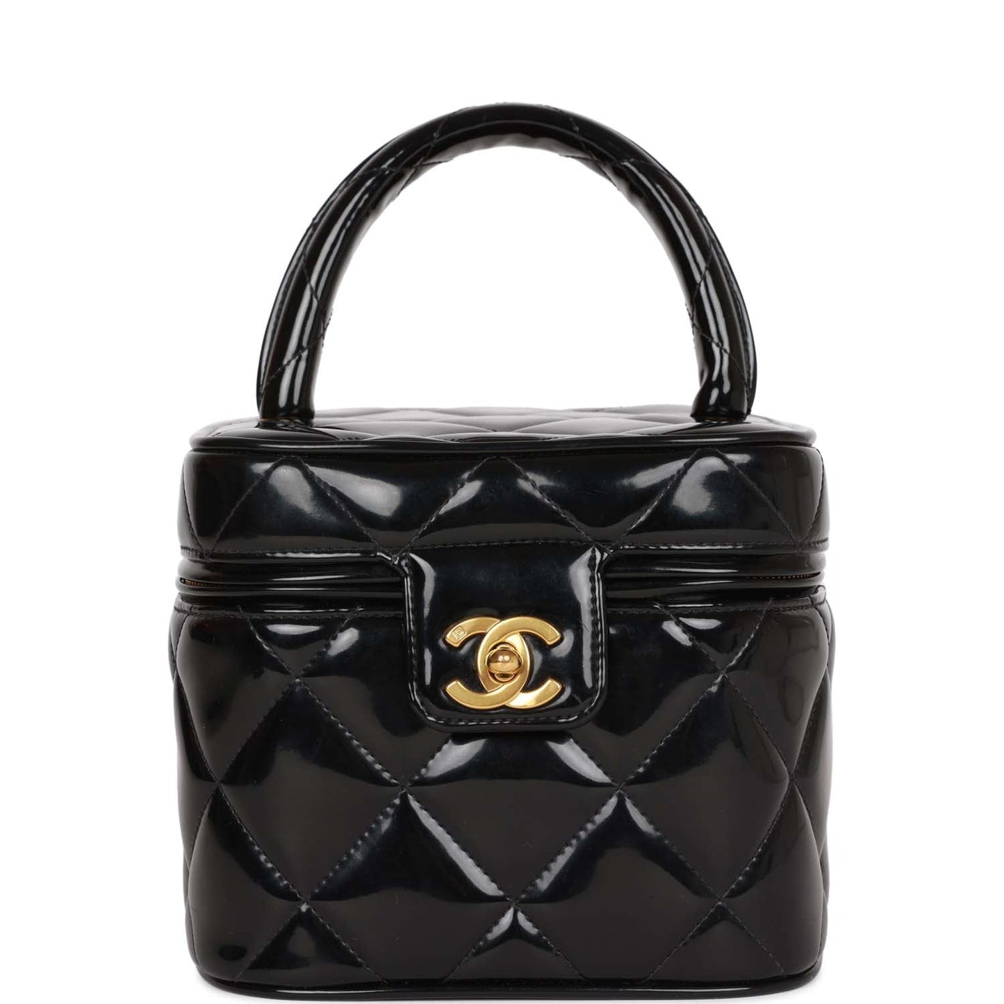 Chanel Vanity Heart Mirror Bag Black Patent Gold Hardware