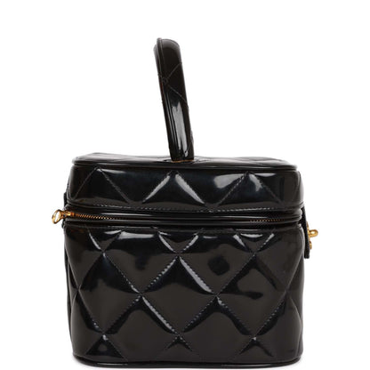 Chanel Vanity Heart Mirror Bag Black Patent Gold Hardware