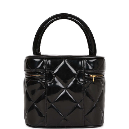 Chanel Vanity Heart Mirror Bag Black Patent Gold Hardware