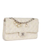 Chanel Medium Double Flap Bag White Tweed Silver Hardware