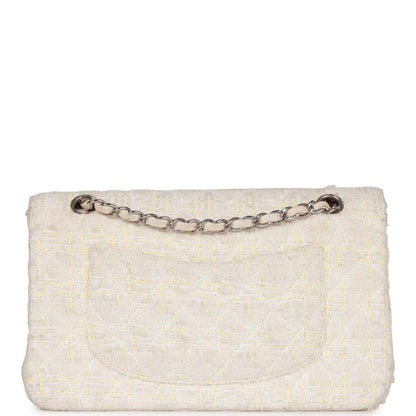 Chanel Medium Double Flap Bag White Tweed Silver Hardware