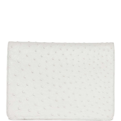 Chanel Single Flap Bag White Ostrich Gold Hardware