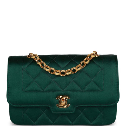 Chanel Mini Flap Bag Green Satin Gold Hardware