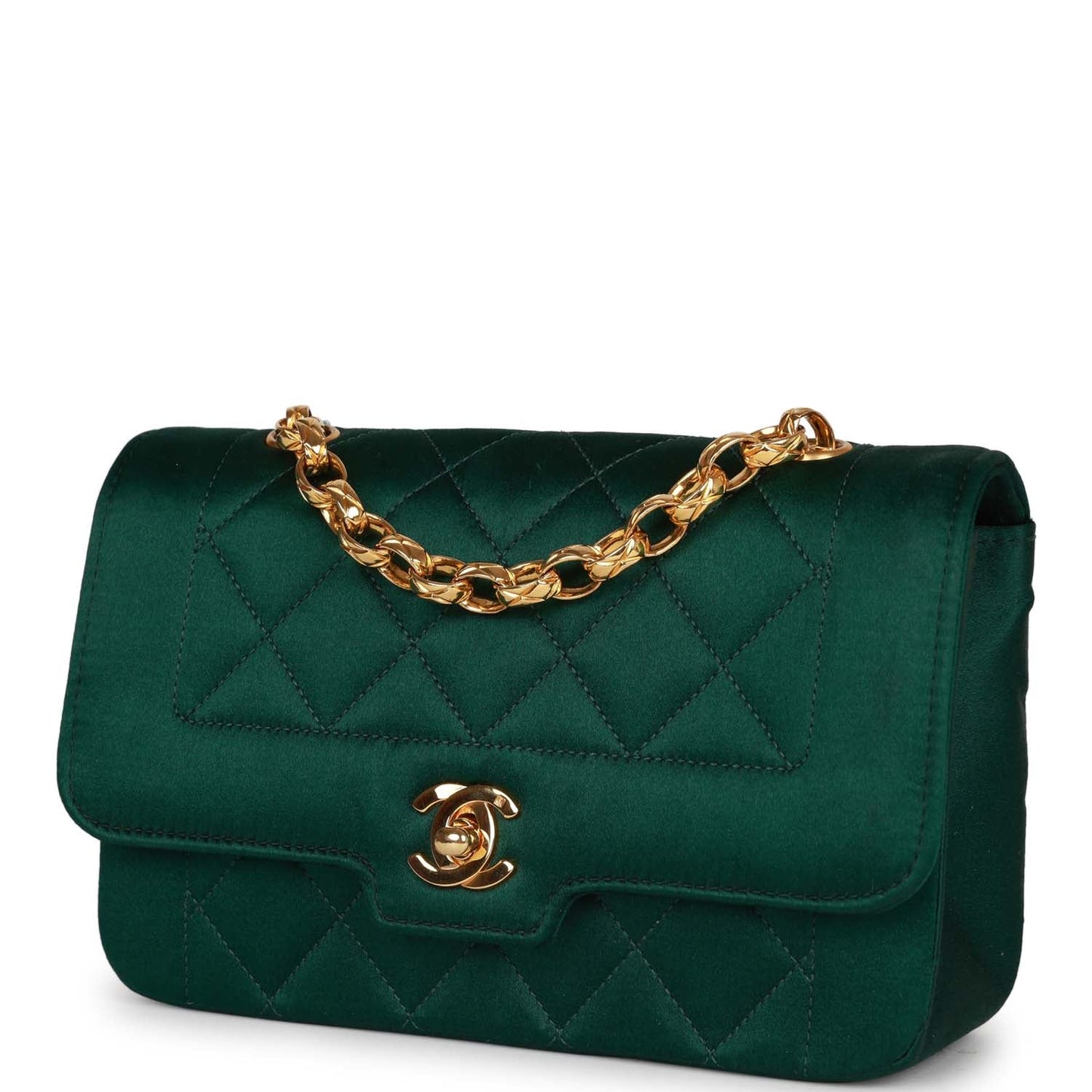 Chanel Mini Flap Bag Green Satin Gold Hardware