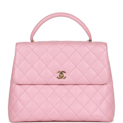 Chanel Kelly Handle Flap Bag Pink Caviar Gold Hardware