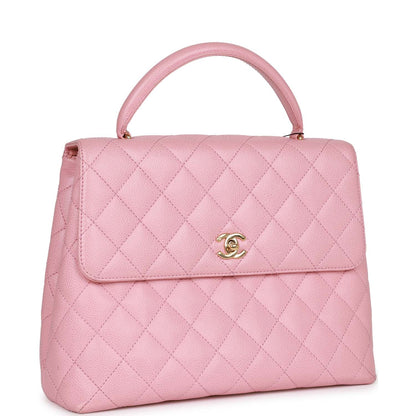 Chanel Kelly Handle Flap Bag Pink Caviar Gold Hardware