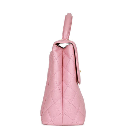 Chanel Kelly Handle Flap Bag Pink Caviar Gold Hardware