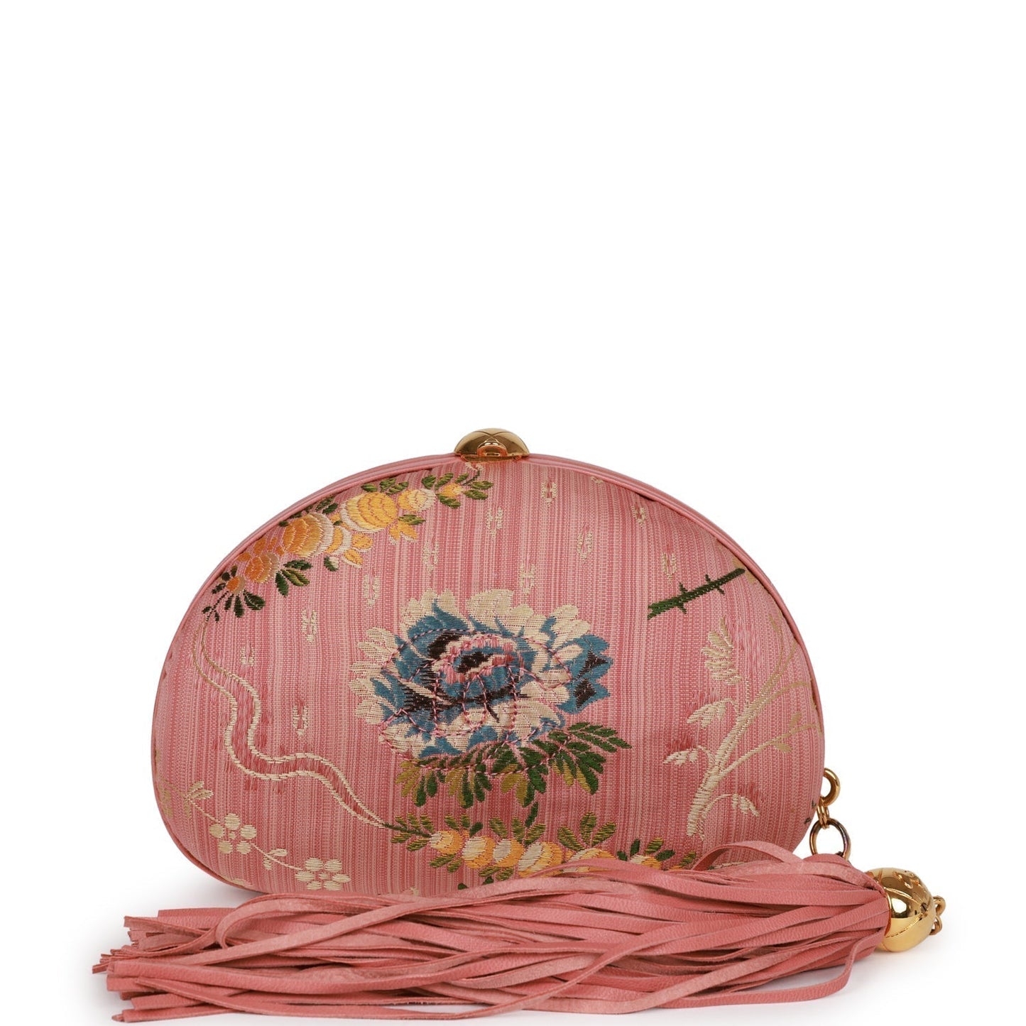Chanel Timeless Clutch Rose Pink Brocade Silk Gold Hardware