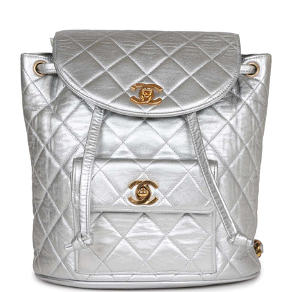 Chanel Duma Backpack Silver Metallic Lambskin Gold Hardware