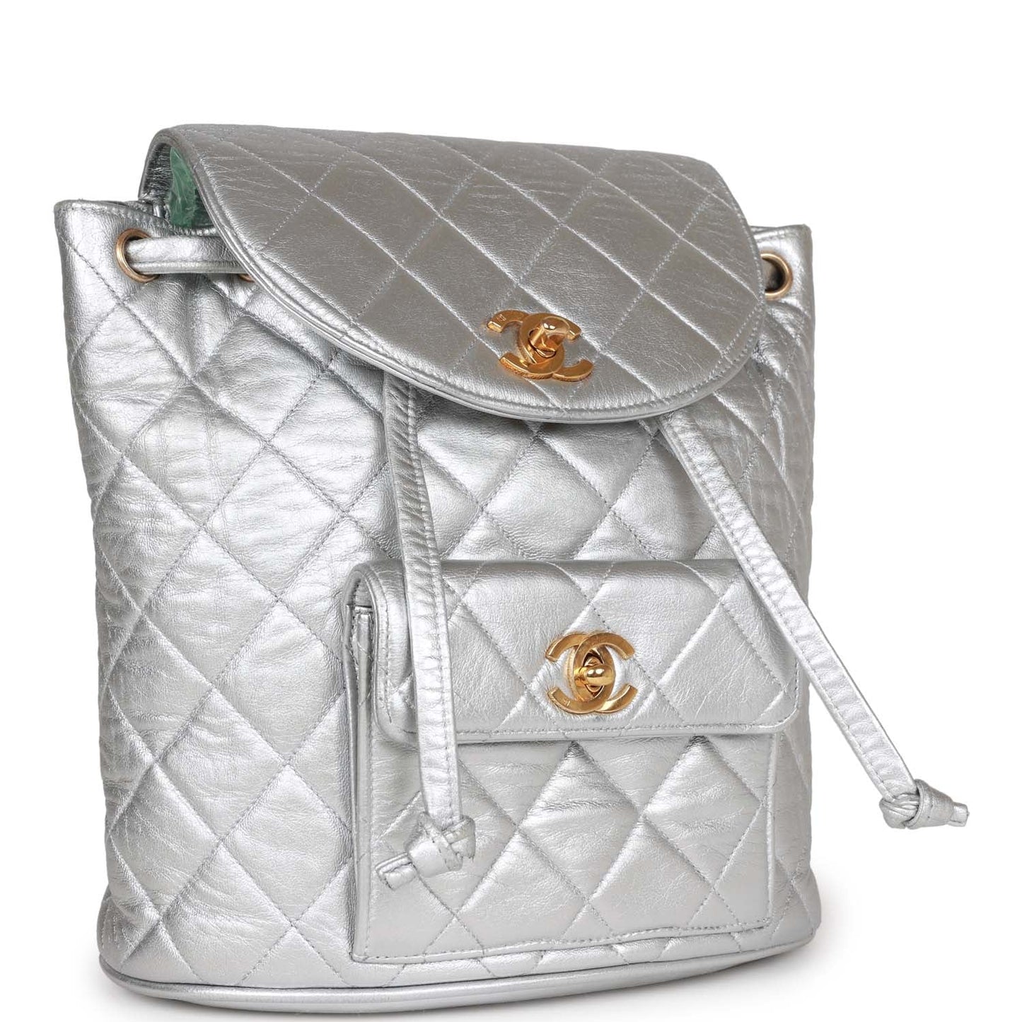 Chanel Duma Backpack Silver Metallic Lambskin Gold Hardware