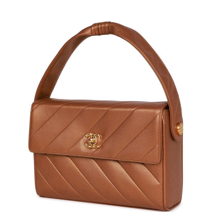 Chanel Flap Bag Bronze Diagonal Quilted Calfskin Gold Hardware