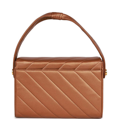 Chanel Flap Bag Bronze Diagonal Quilted Calfskin Gold Hardware