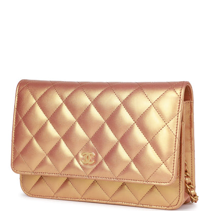 Chanel Wallet On Chain WOC Gold Metallic Calfskin Antique Gold Hardware