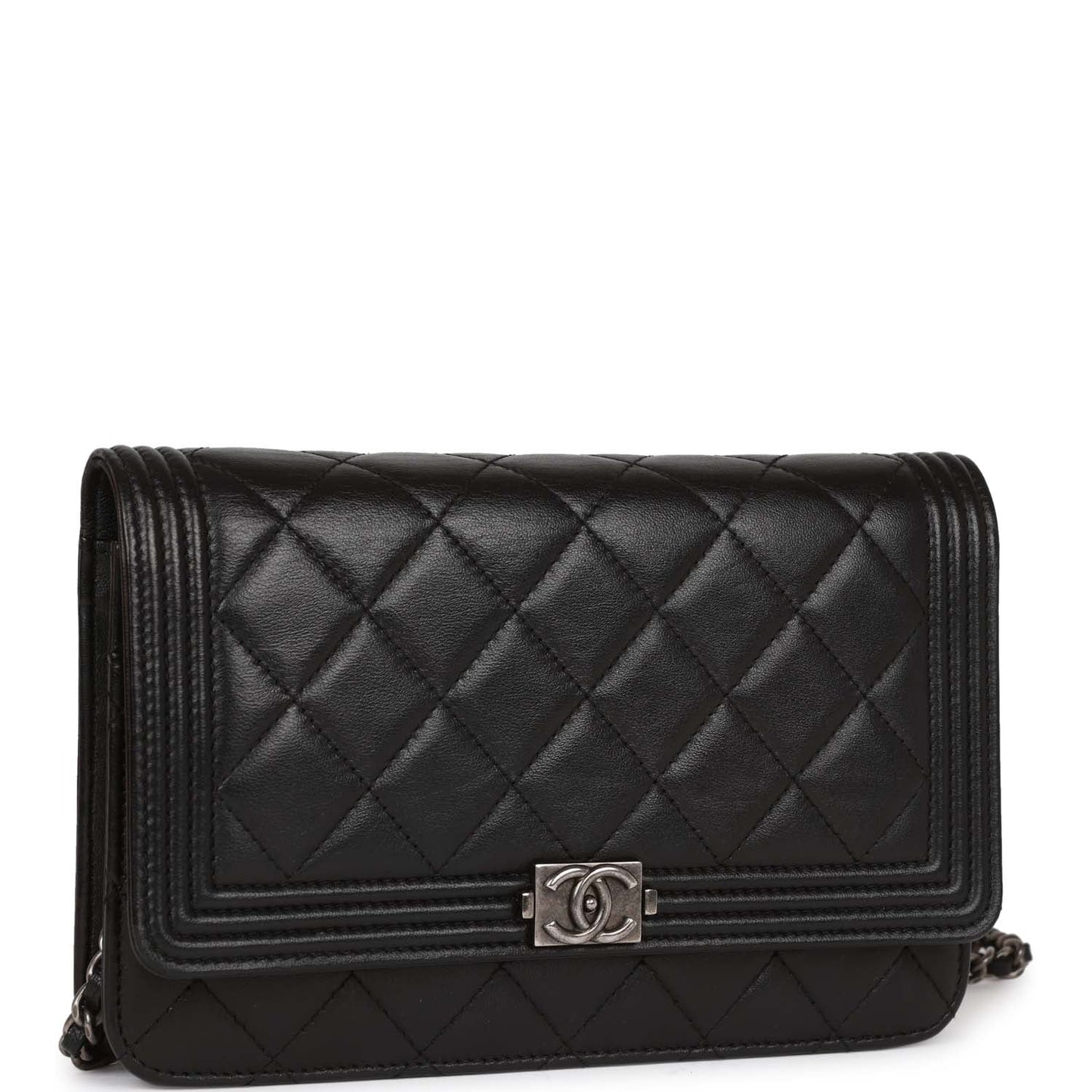 Chanel Wallet On Chain WOC Boy Black Lambskin Aged Silver Hardware