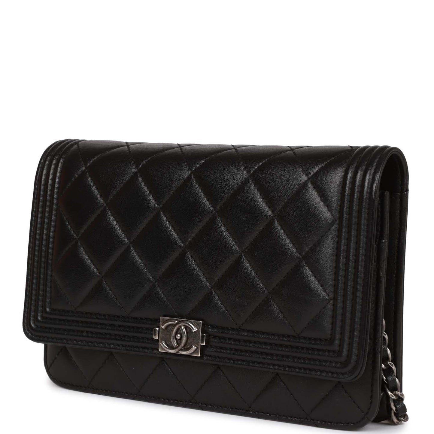 Chanel Wallet On Chain WOC Boy Black Lambskin Aged Silver Hardware