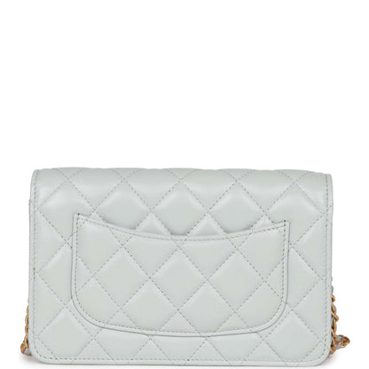 Chanel Heart Wallet On Chain WOC Light Blue Lambskin Aged Gold Hardware