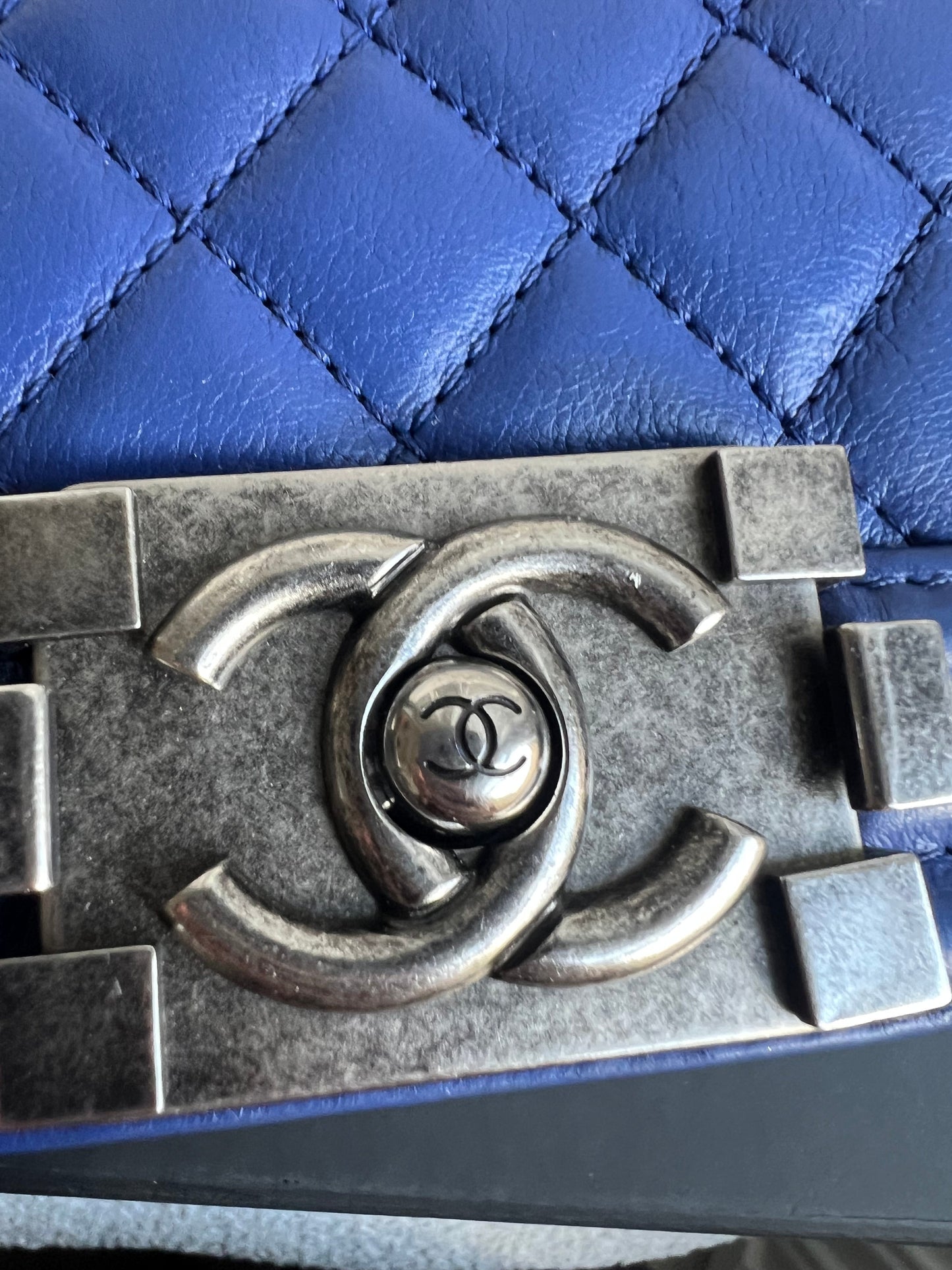 Chanel Blue Lambskin Large Boy Bag