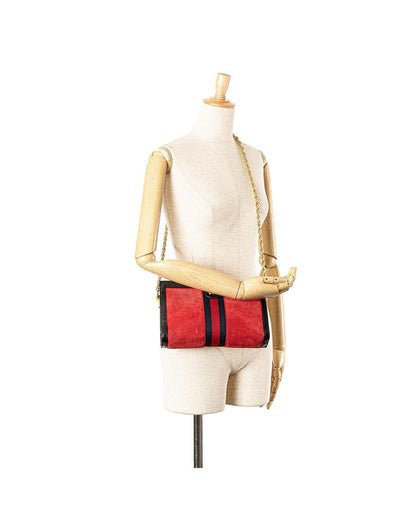 Small Suede Chain Crossbody Bag with Leather Trim