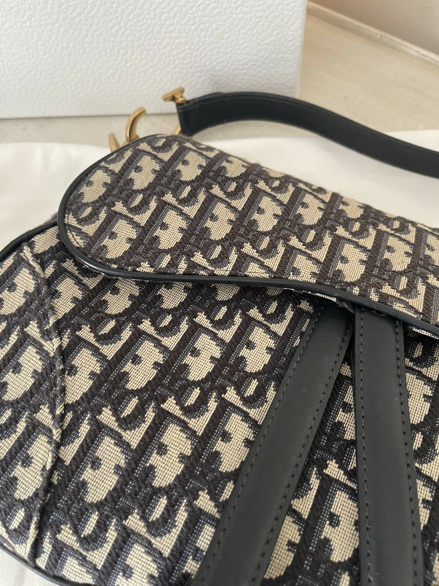 Christian Dior Saddle Oblique Medium Shoulder Bag In Jacquard
