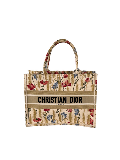 Christian Dior Beige Floral Embroidered Canvas Book Tote Medium