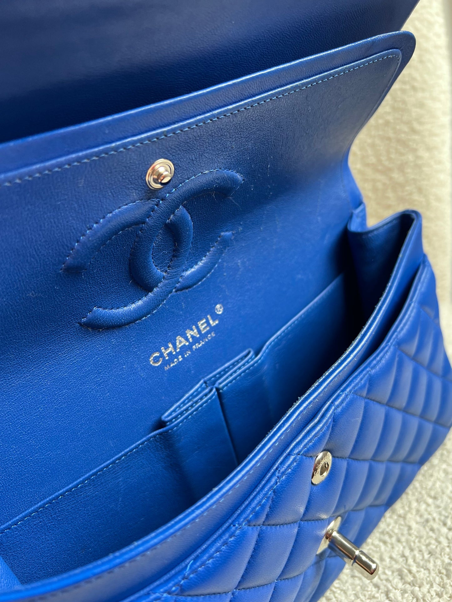 Chanel Medium Classic Flap in Cobalt Blue Lambskin with silver hardware (RRP £9090)