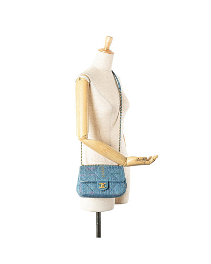 Mini Rectangular Quilted Denim Crossbody Bag