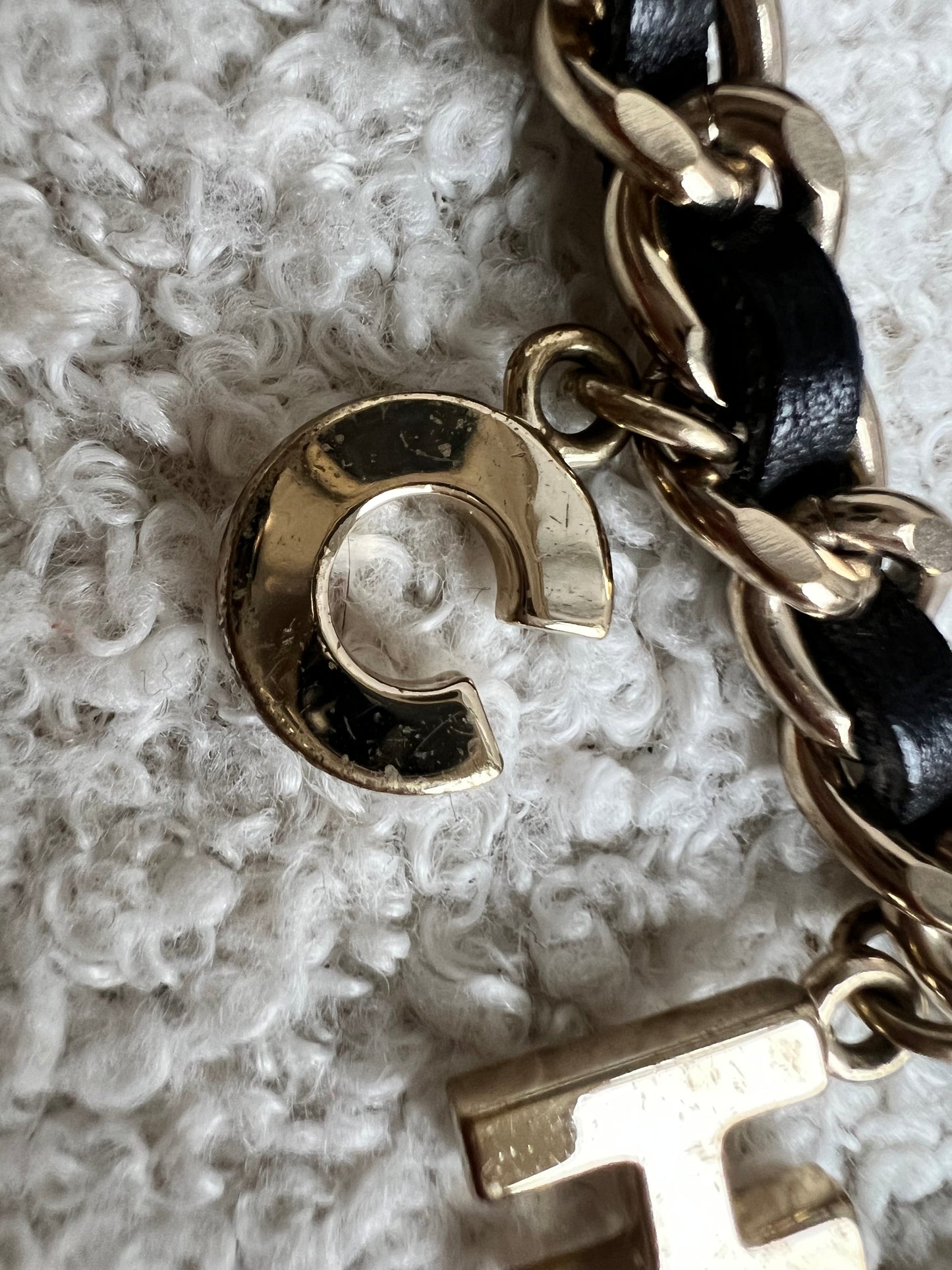 Chanel Leather Enchained Logo Charm Bracelet