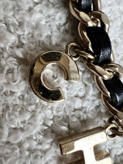 Chanel Leather Enchained Logo Charm Bracelet