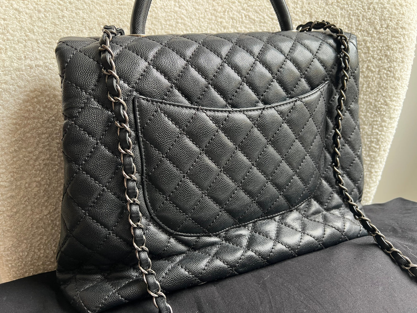Chanel Black Quilted Caviar Leather Medium Coco Handle Bag