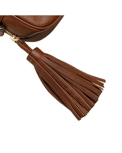 Small Leather Crossbody Bag with Tassel Detail