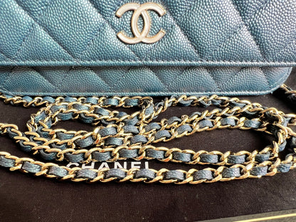 Chanel Iridescent Blue Caviar Wallet on Chain