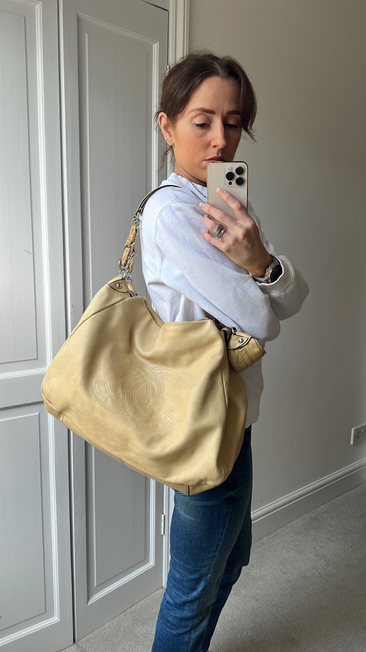 Chanel Beige Edgy Lambskin Large Hobo