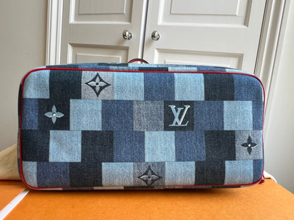 Louis Vuitton Neverfull MM Denim Rouge Patchwork