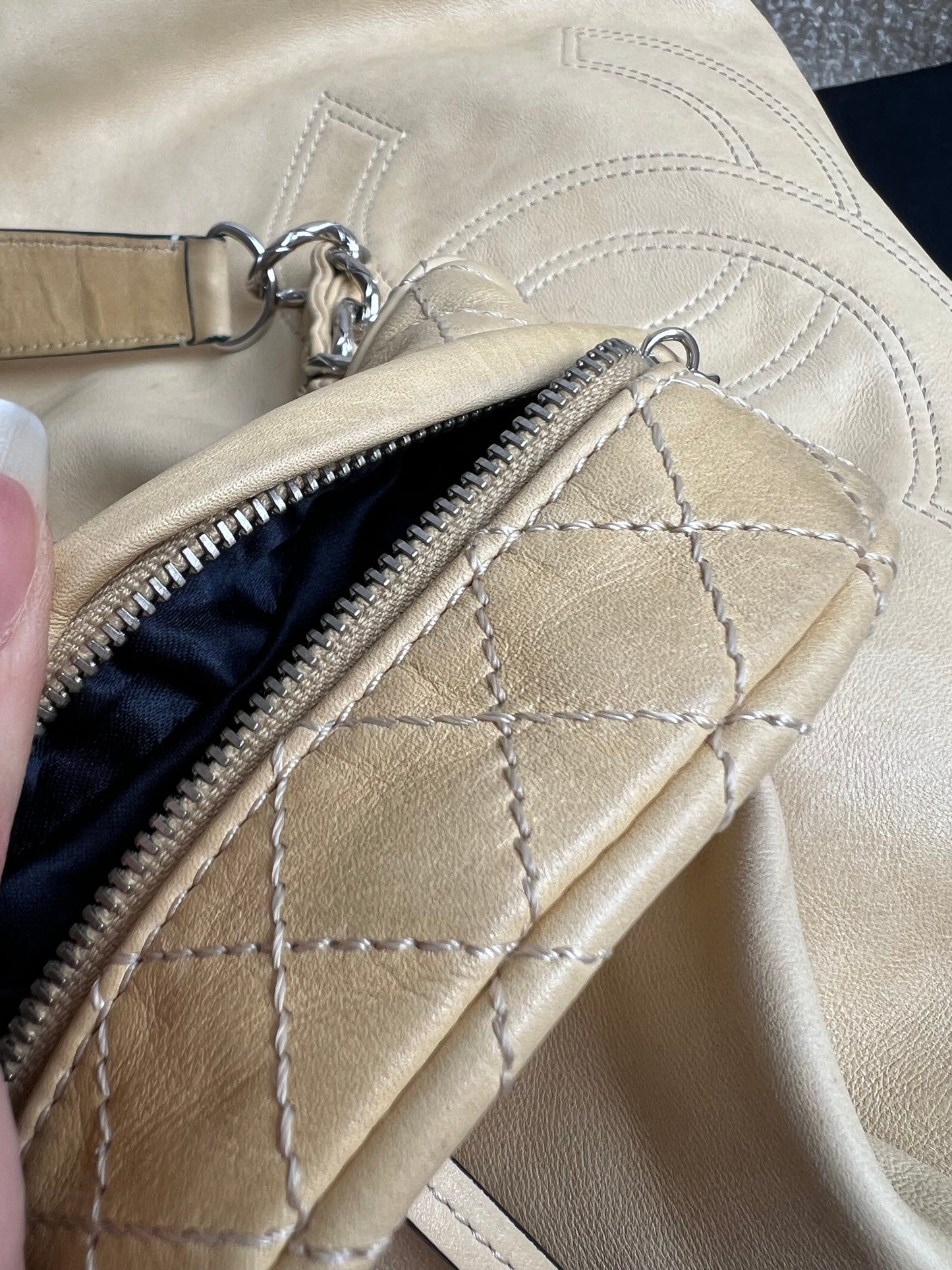 Chanel Beige Edgy Lambskin Large Hobo