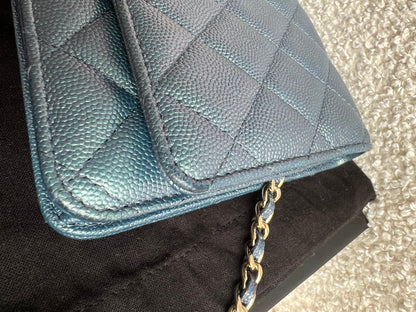 Chanel Iridescent Blue Caviar Wallet on Chain