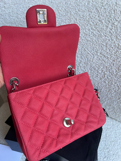 Chanel Square Mini Classic Flap in Coral Red Suede Caviar