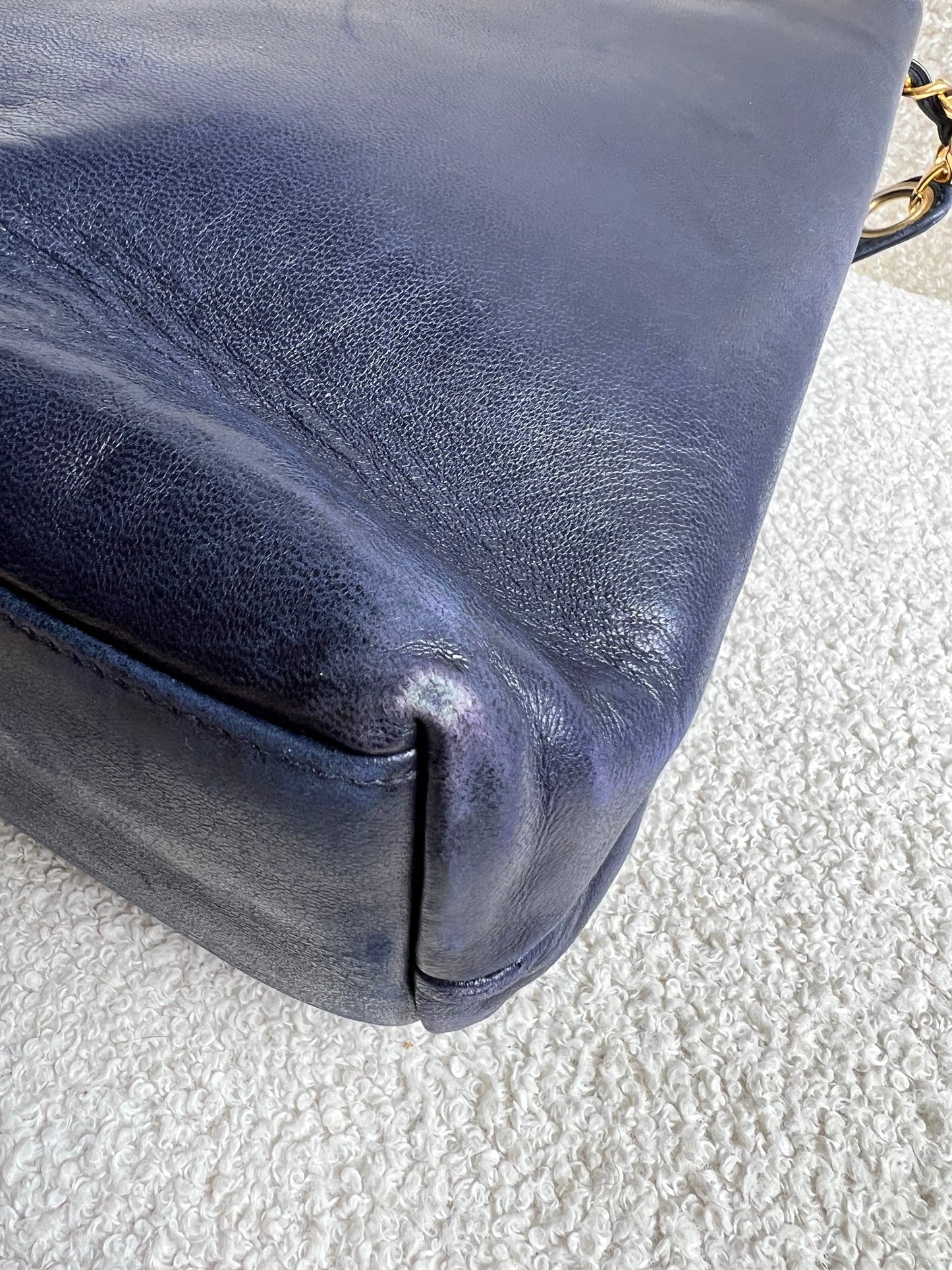 Chanel Vintage Navy Lambskin Chain Tote with 24k Gold Hardware